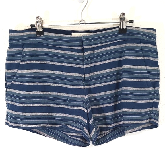 JOIE Striped Blue/Gray 100% Linen Shorts, size 6  Summer Beach Breathable - Picture 1 of 5